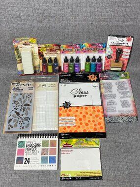 NEW Ranger Tim Holtz Alcohol Ink Stamps Stencils Mixed 11pc Lot New Old Stock